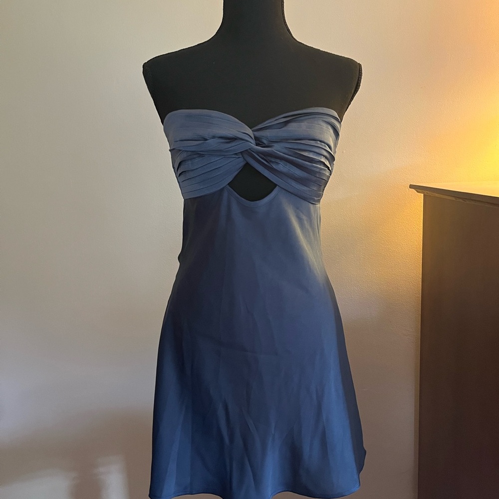 Satin Blue Strapless Minidress